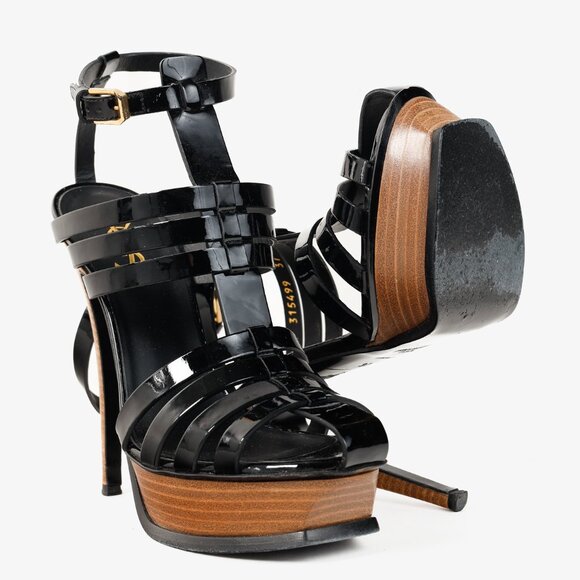 Saint Laurent Tribute Black Patent Leather Platform Sandals - Picture 4 of 11